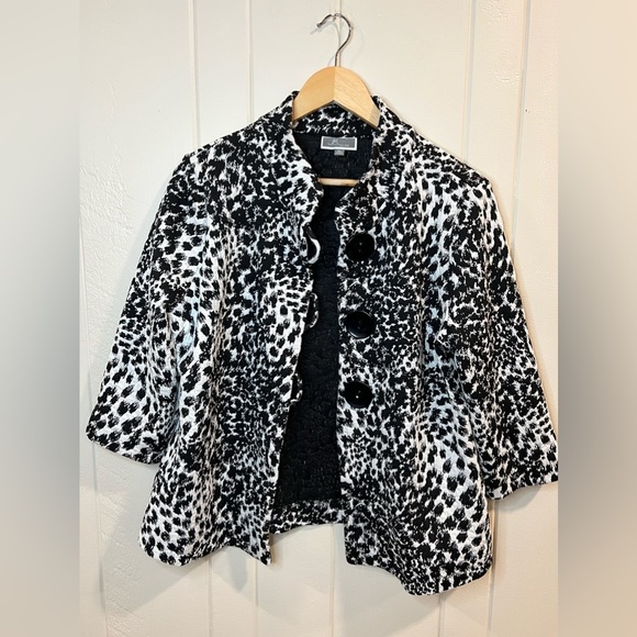 JM Collection Leopard print Jacket black and white - Picture 1 of 8